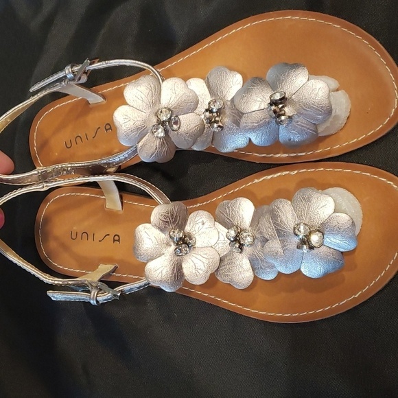 Unisa Shoes - Unisa Unjanes silver rhinestone floral thong sandals